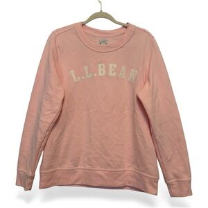 L.L. Bean Sweatshirt Womens Large Pink White Varsity Logo Crewneck Pullover Soft